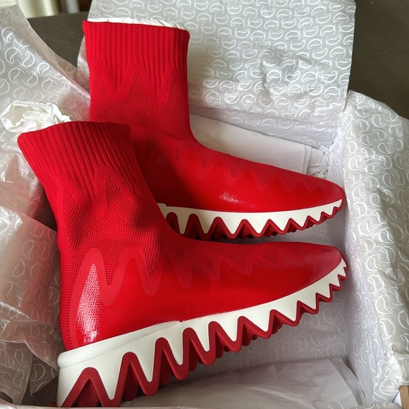 Christian Louboutin sharky sock flat sneaker shark sole red loubi sz 36.5 - Picture 6 of 11